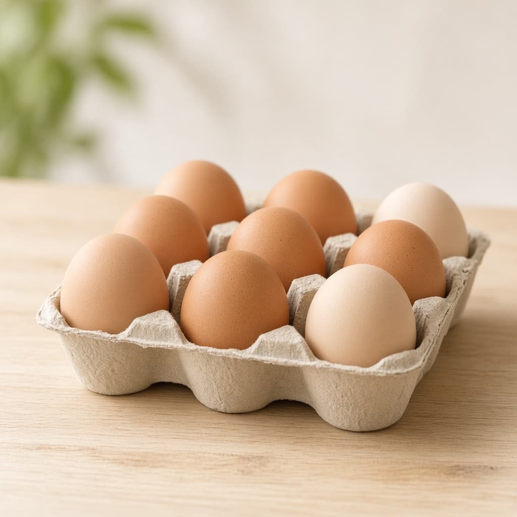 Fresh farm eggs in a tray